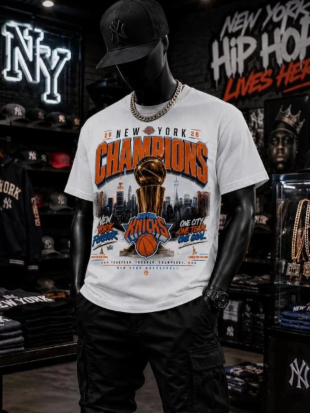 New York Knicks 2026 Champions Basketball Graphic White T Shirt